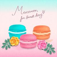 Conjunto de coloridos macarons y texto vector