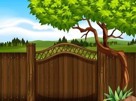 Wooden fence in the garden vector