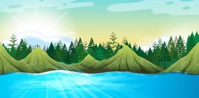 Scene with mountains and pine trees vector