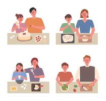 Children Cooking with Mom and Dad vector