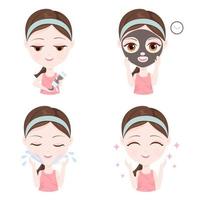 Girl showing how to use a clay mask on your face vector