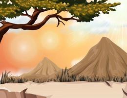 Nature scene with mountain and tree vector