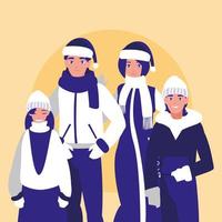 group of family with winter clothes  vector