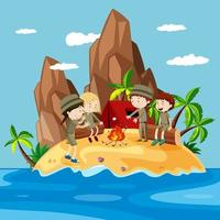 Children camping on the island vector