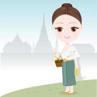 Thai Woman Going To The Temple vector