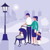 familia en parque con niños vector