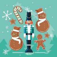 nutcracker soldier with ginger cookie and cane vector