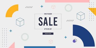 Memphis Geometric Sale Banner with White Background vector