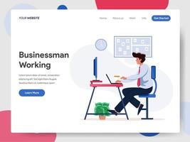 Hombre de negocios trabajando en concepto de ilustración de escritorio vector