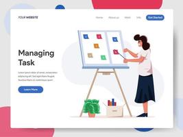 Concepto de ilustración de Managing Tasks On Board de empresaria vector