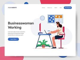 Empresaria que trabaja en el concepto de ilustración de escritorio vector