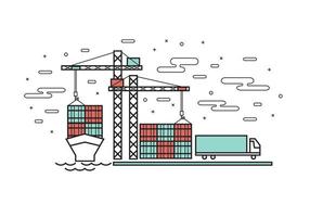 Flat Line Design of  Container Ship at Industrial Port vector