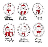 Merry Christmas Cute Animals in Festive Frames vector