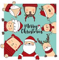 Cute Animals Merry Christmas Greeting Card vector
