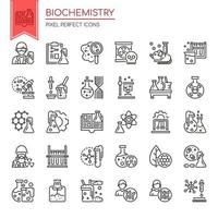 Conjunto de elementos bioquímicos de línea delgada en blanco y negro vector