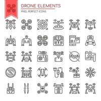 Set of Thin Line Black and White Drone Elements  vector