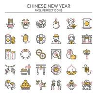 Set of Duotone Thin Line Chinese New Year Icons  vector