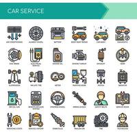 Conjunto de iconos de servicio de coche de línea fina de color vector