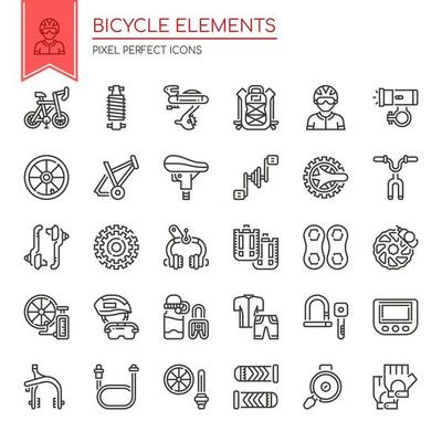 Set of Black and White Thin Line Bicycle Elements 