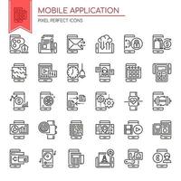 Set of Black and White Thin Line Mobile Application Icons  vector