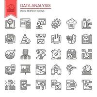 Set of Black and White Thin Line Data Analysis Icons vector