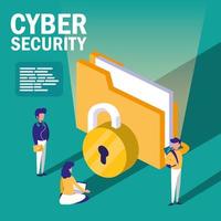 people with folder document and cyber security vector