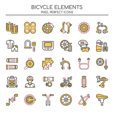 Set of Duotone Thin Line Bicycle Icons 