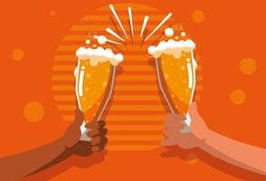 hands toast with glasses of beers vector