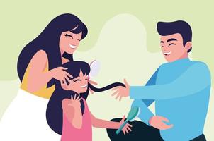 Madre y padre con pelo de hijas cepilladas vector