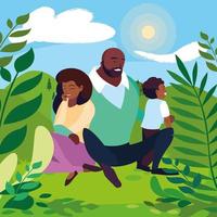 padres con familia hijo en paisaje soleado vector