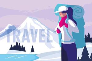 snowscape nature with traveler vector