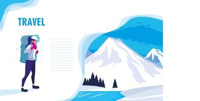 snowscape nature with traveler web page  vector