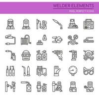 Set of Black and White Thin Line Welder Elements  vector