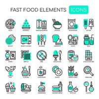 Set of Monochrome Thin Line Fast Food Elements  vector