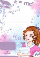 Template for notebook or notepad with Girl student vector