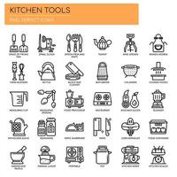 Conjunto de iconos de herramientas de cocina de línea fina en blanco y negro vector