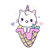 Cute cat unicorn cartoon with icecream 