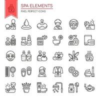 Set of Black and White Thin Line Spa Elements 