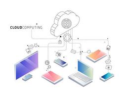 Concepto isométrico de computación en la nube vector