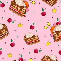 Seamless pattern with sweets and a tiny red-haired sweet tooth vector