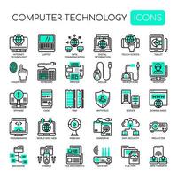 Set of Monochrome Thin Line Computer Technology Icons  vector