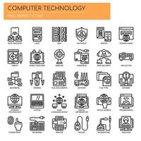 Conjunto de iconos de tecnología informática de línea delgada en blanco y negro vector