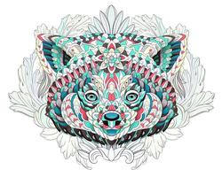 Patterned red panda on the floral background vector
