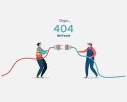 404 error page not found with two men plugging in cords vector