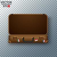 Old vintage leather suitcase with travel stickers vector