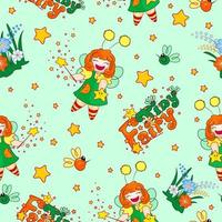 Seamless pattern with a funny red-haired fairy vector