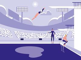 players in pool for diving competition vector