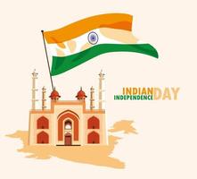 indian independence day with flag and amritsar golden temple vector