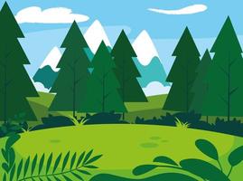 sunny landscape with pines trees scene  vector