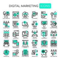 Conjunto de iconos de marketing digital monocromo delgada línea vector